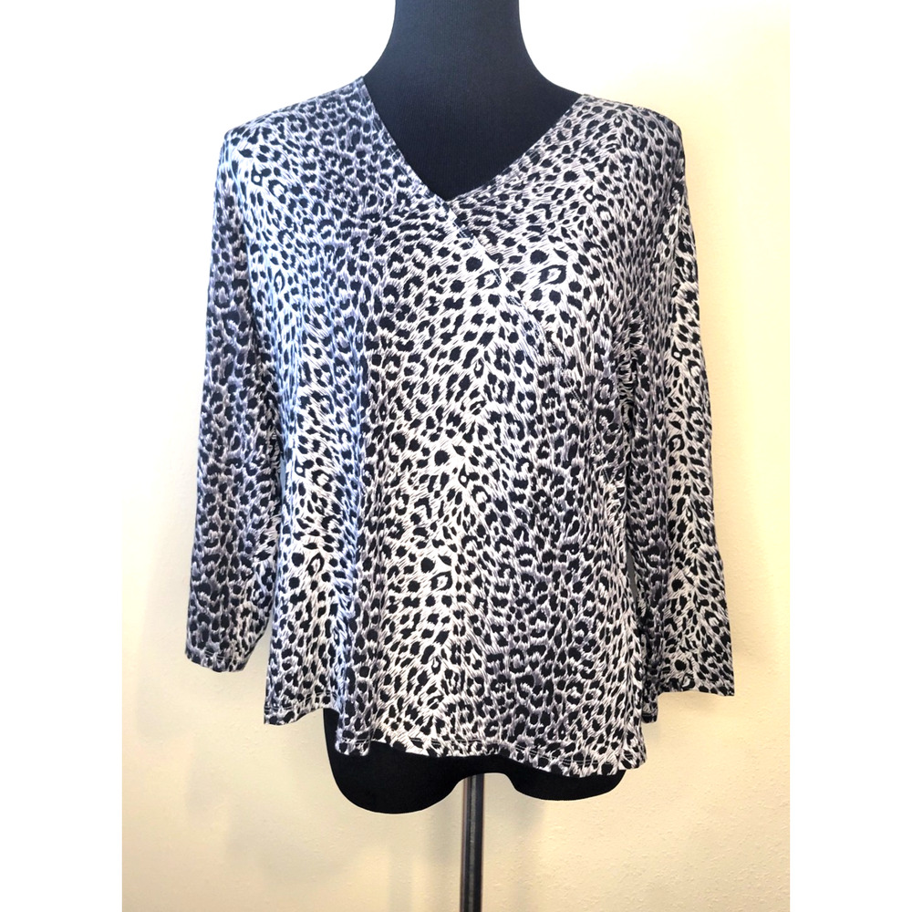 Laura Ashley Women’s XL Leopard Print Faux Wrap Blouse Top Shirt 3/4 Sleeve